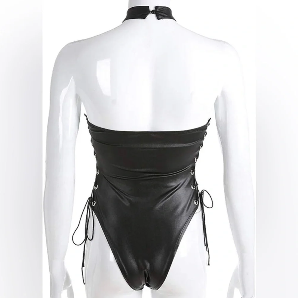 Faux Leather Lace Up Bodysuit - Picture 13 of 14